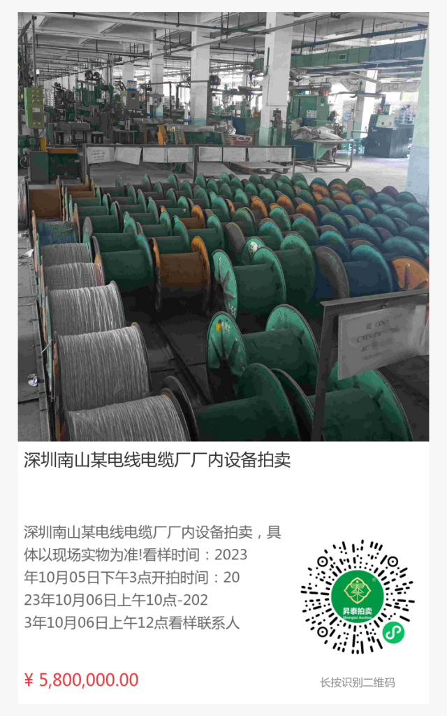 深圳南山某电线电缆厂厂内设备拍卖